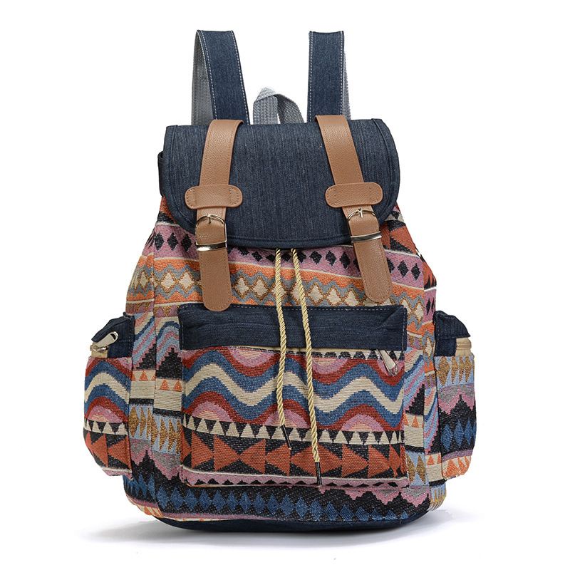 Ba Lô Canvas In Họa Tiết Thổ Cẩm Phong Cách Bohemian Dành Cho Nữ