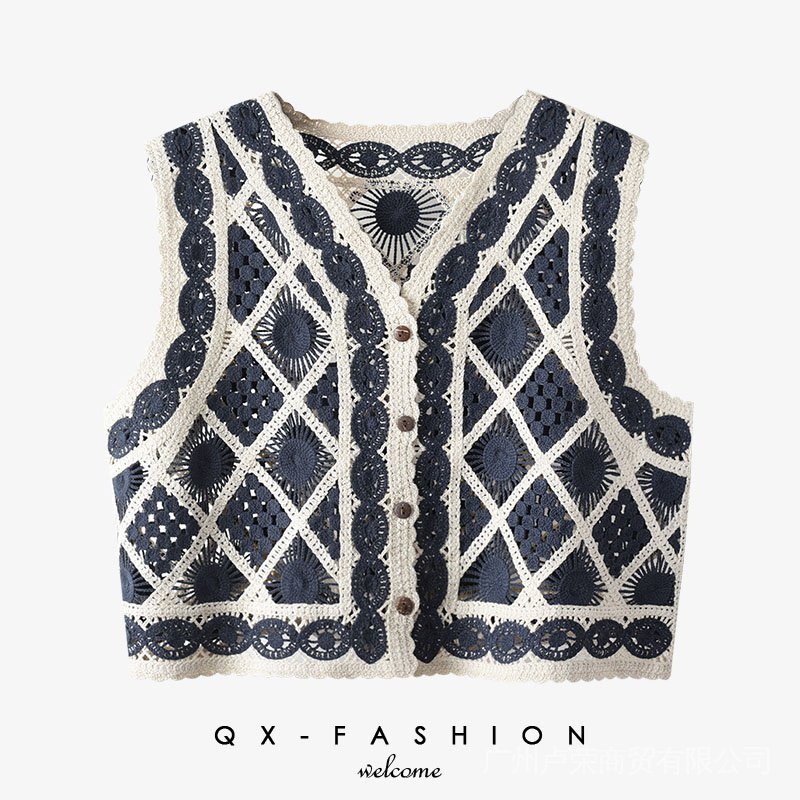 Áo Khoác Cardigan Dệt Kim Mỏng Cộc Tay Họa Tiết Kẻ Ô Rỗng Cổ Điển Chống Nắng Cho Nam Và Nữ QSF7