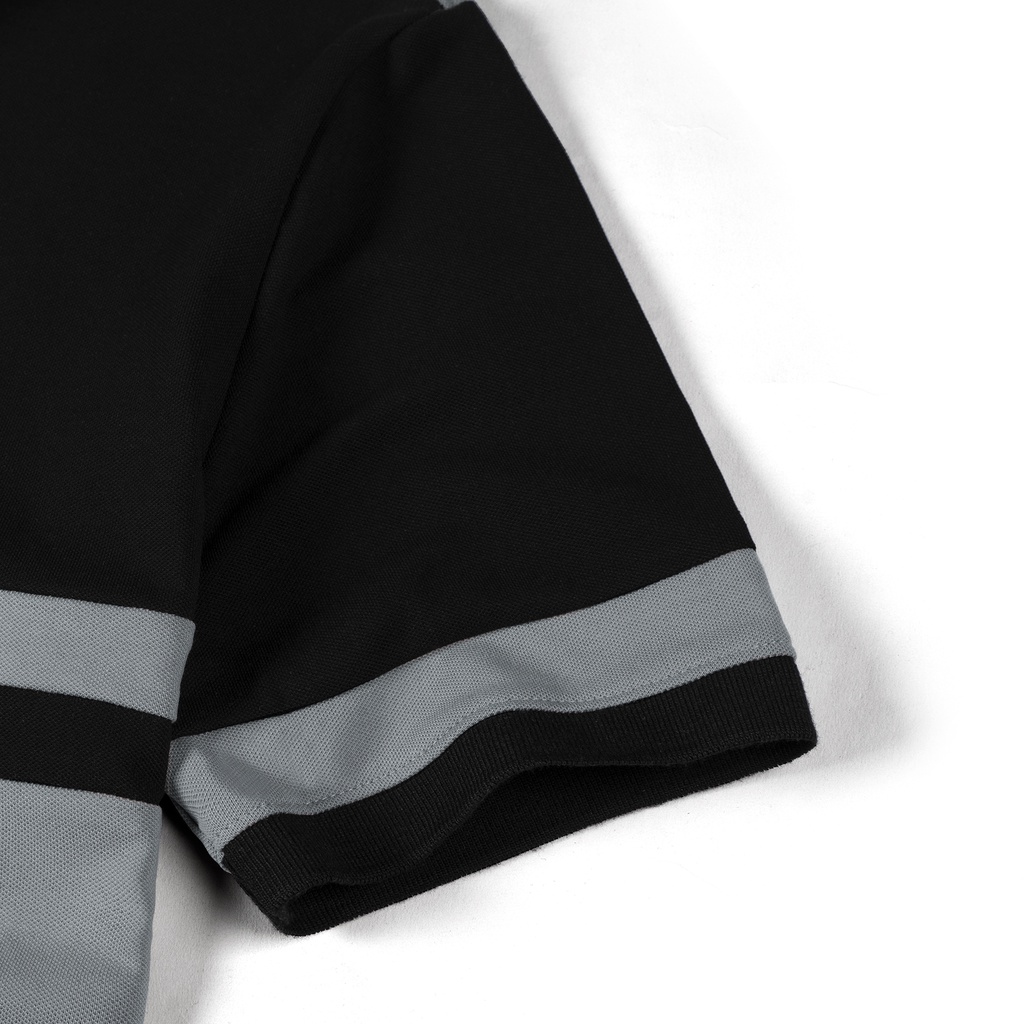 Áo Polo nam REGAL LEEVUS phối màu đen xám, thêu logo, vải CVC cá sấu, form regular APL256