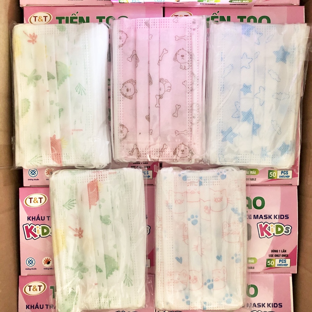 Khẩu Trang Trẻ Em 5 Màu 1 Hộp 50 Chiếc Mềm Mại, Chống Khuẩn, Chống Tia Uv, An Toàn Cho Sức Khoẻ