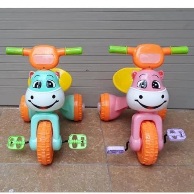 Xe đạp 3 bánh phát nhạc và đèn cho bé. Xe 3 bánh gập gọn hình chú hà mã dễ thương
