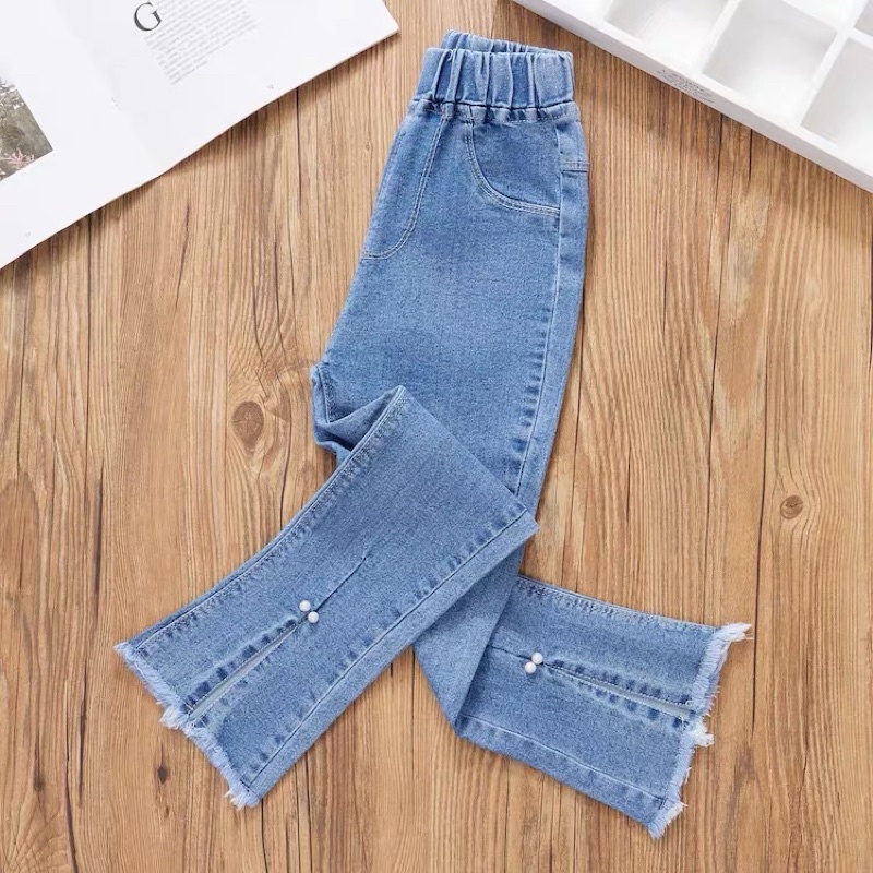 Quần bò bé gái Quần jean bé gái ống loe đính đá giả nhỏ nhỏ ở Gấu
