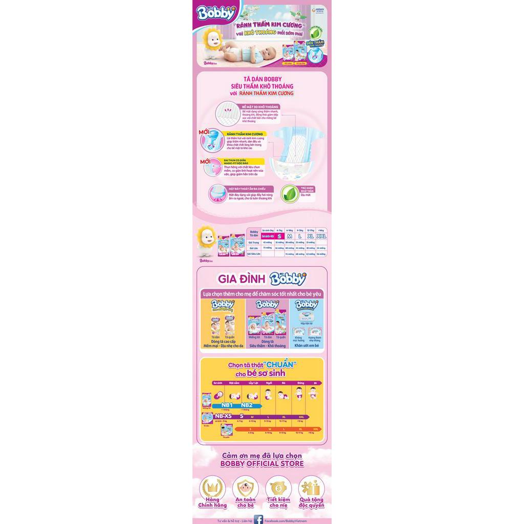 Tã dán Bobby xs72 tặng 6 miếng , size s tặng 6m