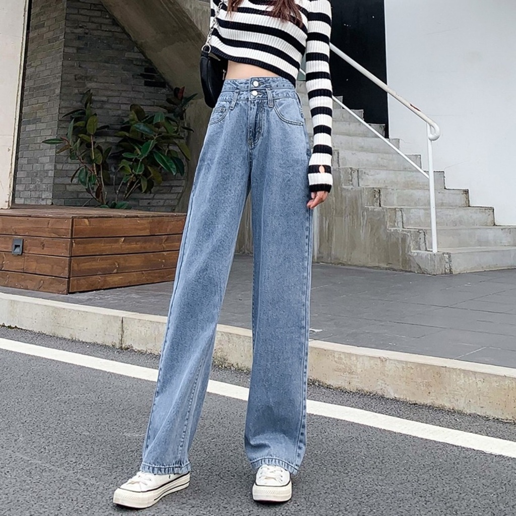 Quần jeans nữ ống suông LYRA,  cạp cao hai khuy basic năng động cá tính-VSYQD0102