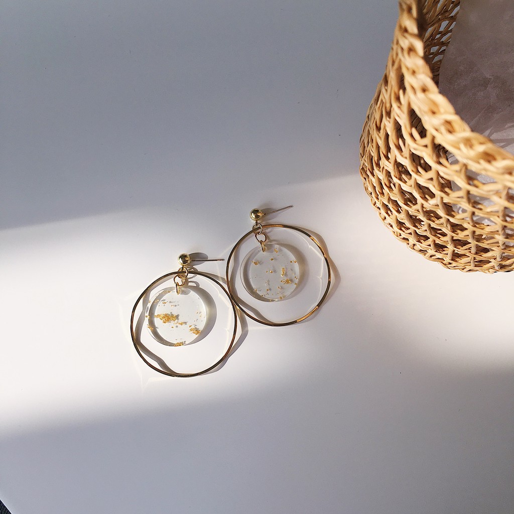 Hoa tai mạ vàng hình tròn gợn sóng A741 cho nữ