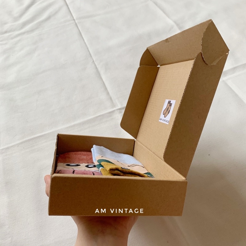 Hộp Quà Tặng Đựng Vớ Gift Box Giấy Kraft Vintage (21x14x4)