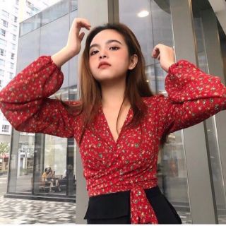 Áo croptop hoa chéo cột nơ
