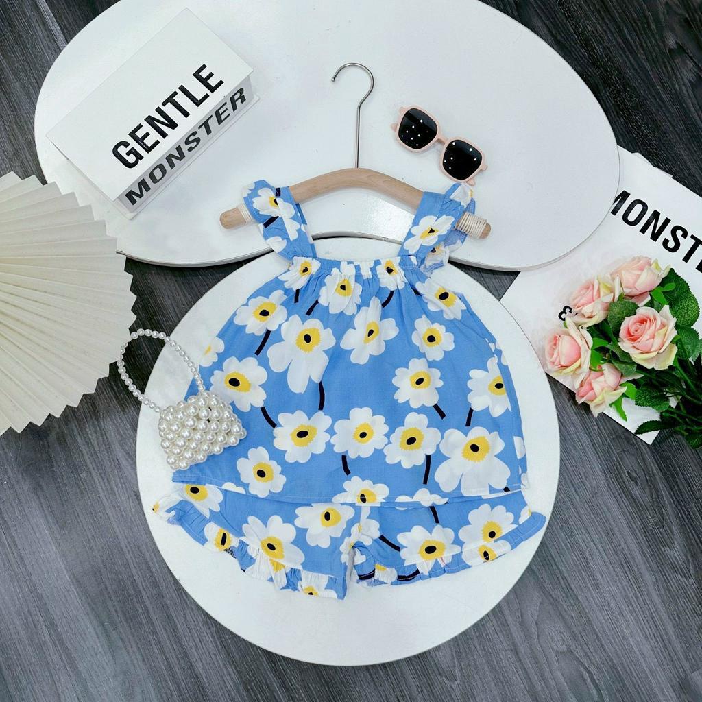 Bộ lanh lụa  cho bé gái, bộ lanh 2 dây gấu bèo cho bé gái