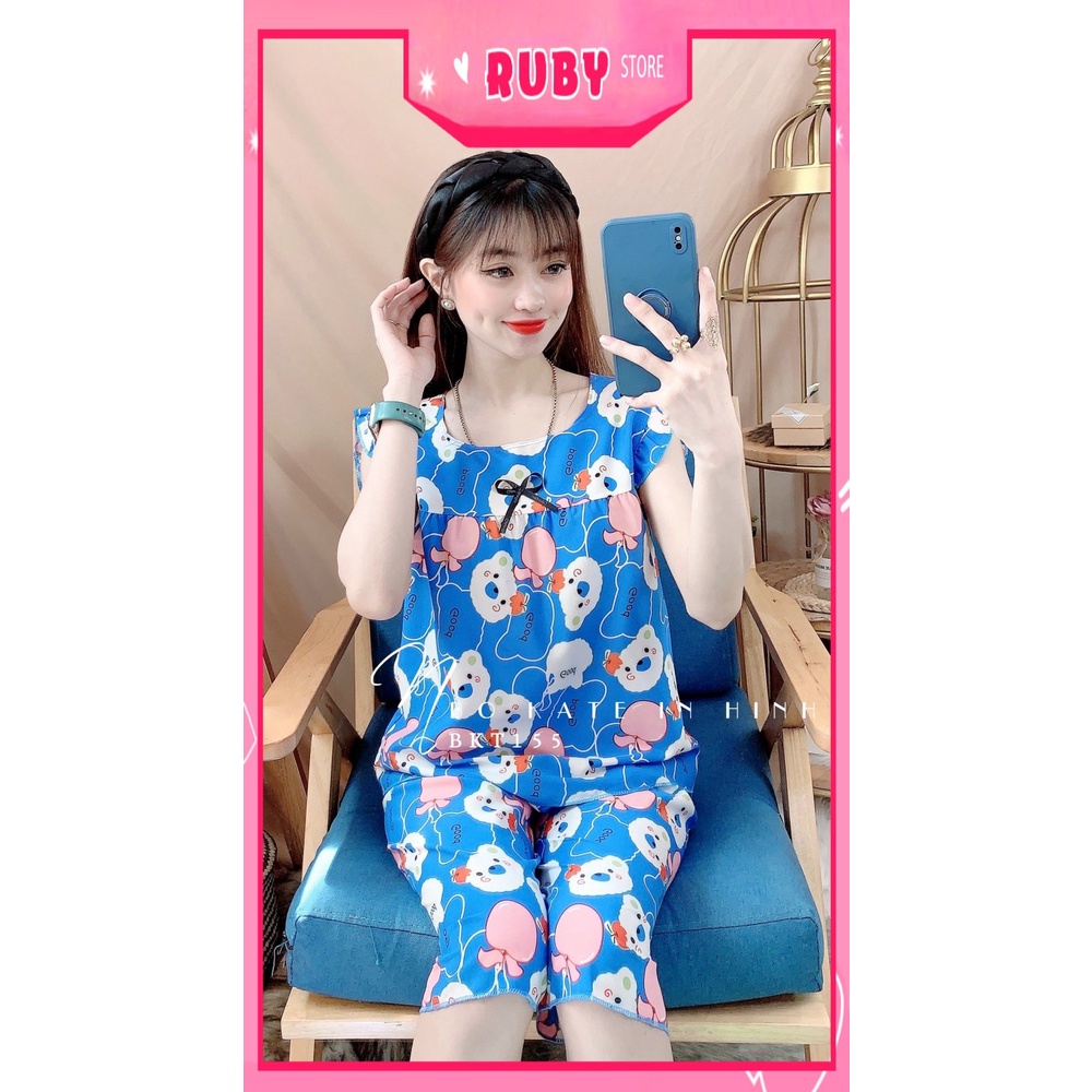 Đồ bộ nữ mặc nhà chất kate mềm mát in hình gấu hojta hình dễ thương Bộ kate lửng BKT155