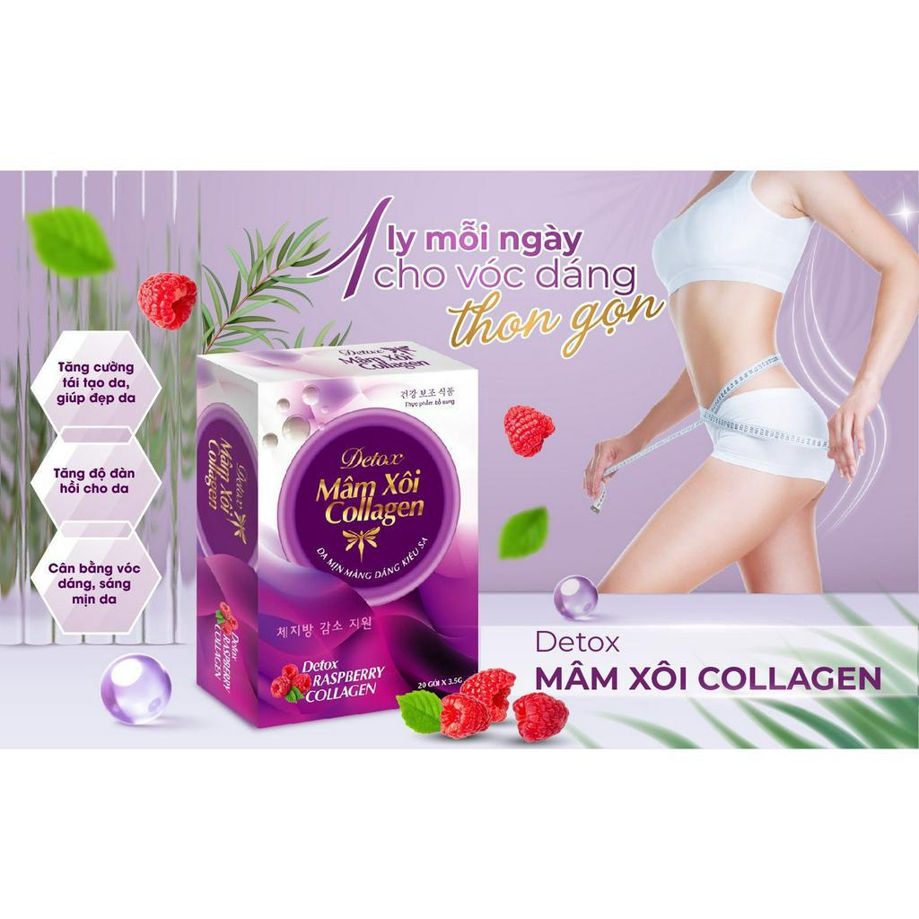 Hộp 20 gói Detox Chiết Xuất Mâm Xôi Collagen Raspberry Hỗ Trợ Sáng Đẹp Da Đẹp Dáng, Giảm Cân