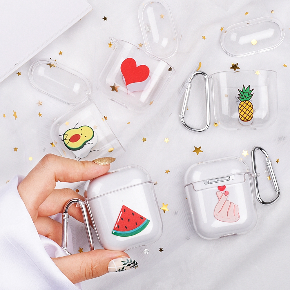 Vỏ PC cứng bảo vệ cho hộp sạc tai nghe Airpod 1 2 hình trái cây độc đáo