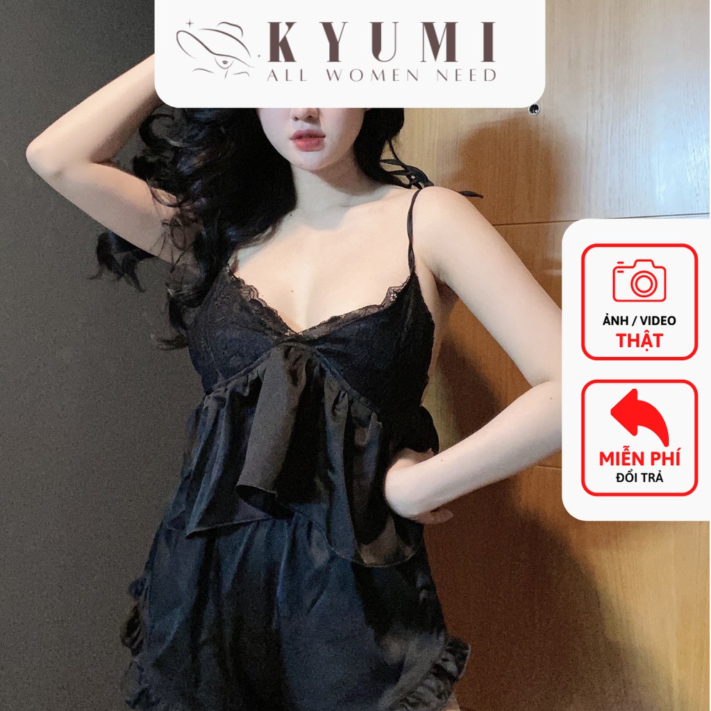Đồ ngủ sexy đồ ngủ 2 dây cột vai phối ren KYUMI OFFICIAL, chất liệu lụa satin mềm mại freesize 40-60kg tùy chiều cao 030 | BigBuy360 - bigbuy360.vn