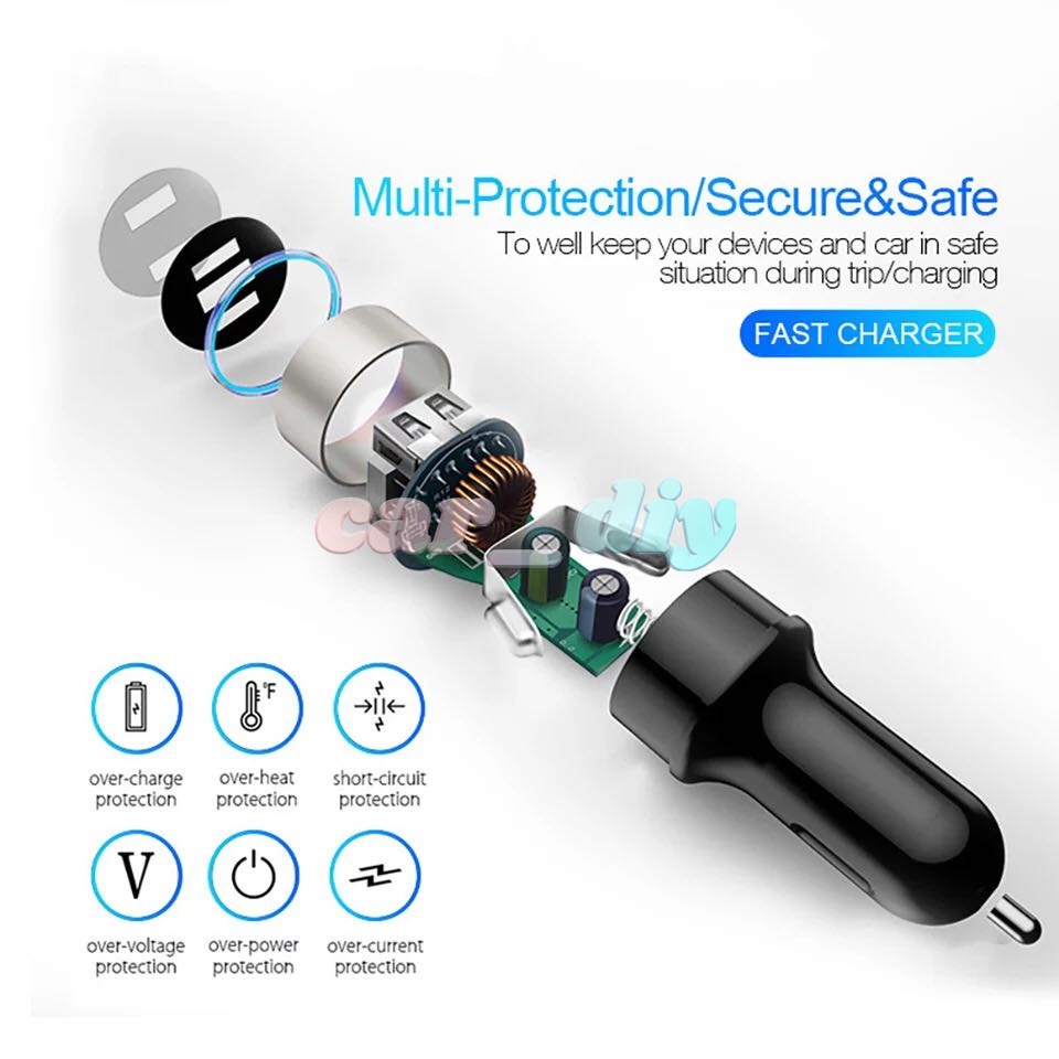 Tẩu Sạc 2 Cổng USB 3.1A 12-24V Có Màn Hình LCD Cho Điện Thoại Di Động