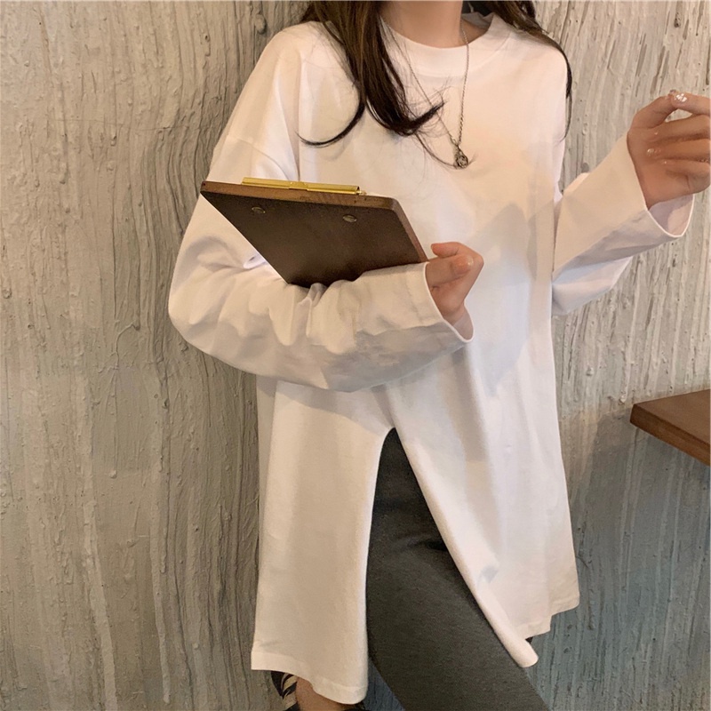 NRVP Áo thun tay dài cổ tròn phong cách thời trang Hàn Quốc 2021