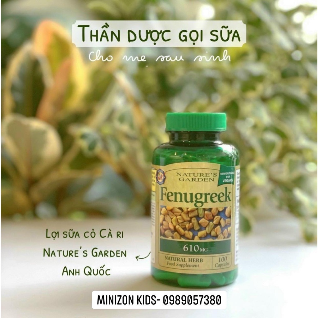 Lợi Sữa Fenugreek Nature's Garden 610mg Hộp 100 Viên | Minizon Kids