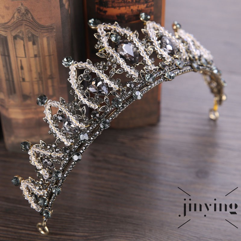 Vương miện cài tóc GETNOIVAS đính đá pha lê màu bạc phong cách baroque cho cô dâu