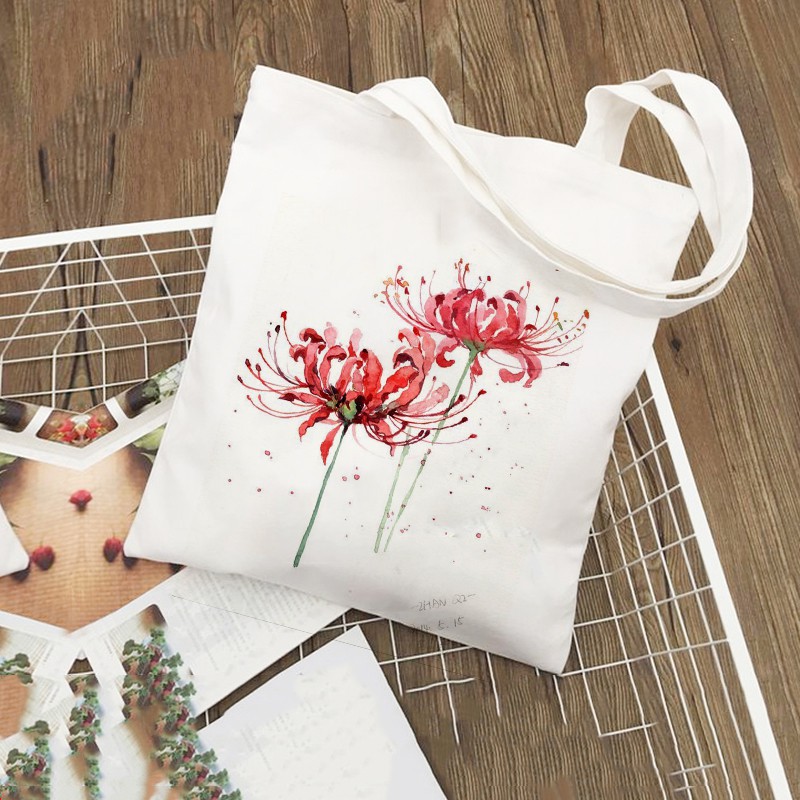 túi tote vuông vải canvas đeo ngang vai hoa bỉ ngạn