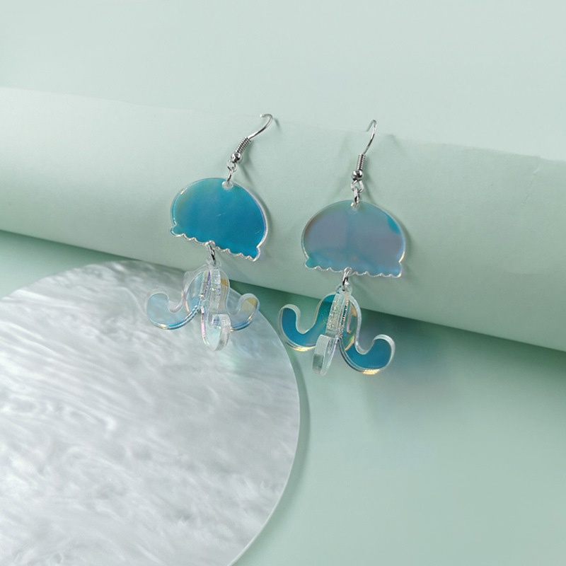 Khuyên tai kẹp điều chỉnh trong suốt hologram Leous Amelie Accesories hình con sứa Blue Ocean Jellyfish