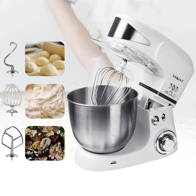 Máy trộn bột, nhào bột, đánh kem, đánh trứng để bàn công nghiệp Sokany 1000W