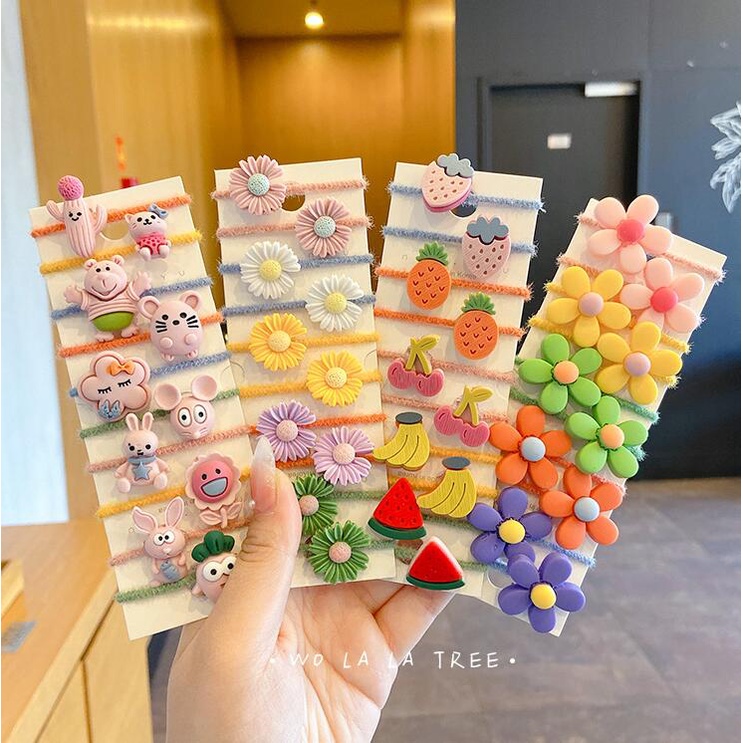 Bộ Dây Buộc Tóc Cao Su Co Giãn Phong Cách Hàn Quốc Dễ Thương Cho Bé Gái