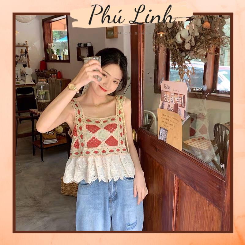 MS082 Áo 2 dây thêu hoạ tiết siêu xinh