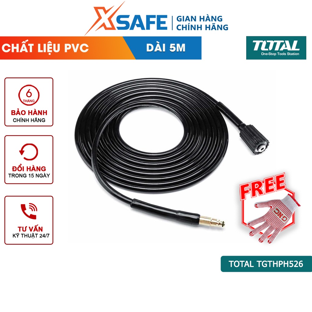 Dây xịt rửa áp suất cao TOTAL TGTHPH526 dẫn nước, dài 5 mét, chất liệu PVC, hỗ trợ tăng áp lực nước khi phun - xsafe