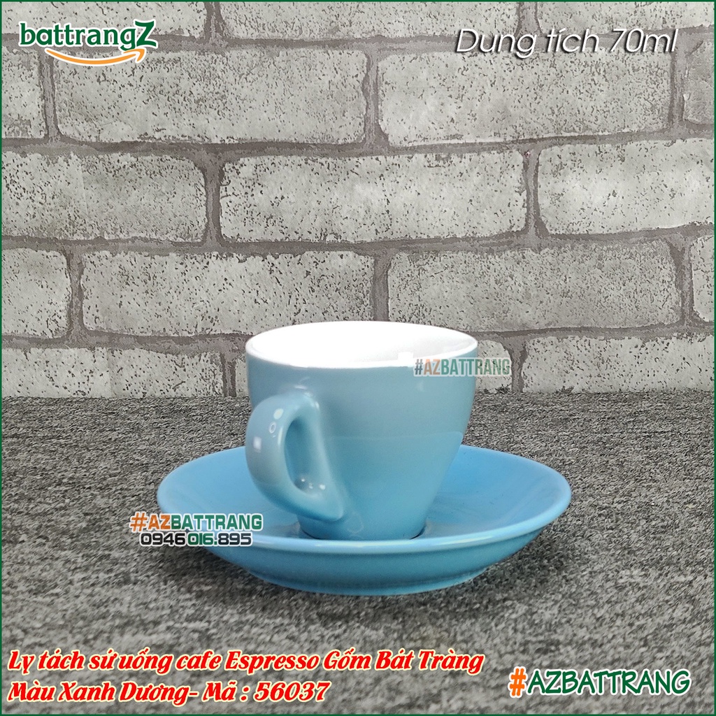 Bộ ly cafe sứ uống Espresso 70ml màu xanh Dương gốm Bát Tràng
