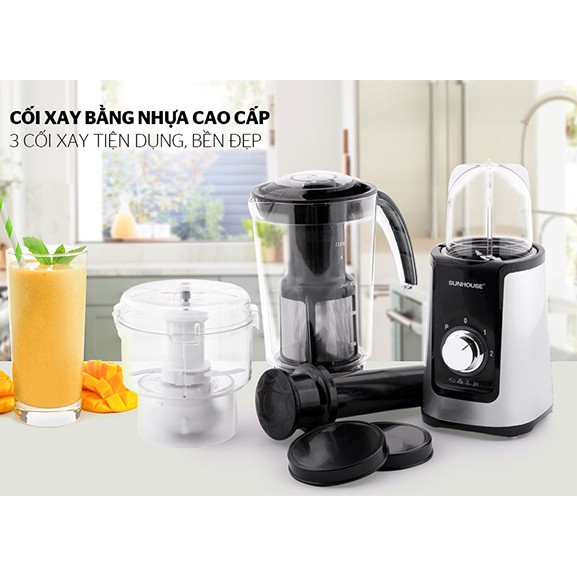 SHD5322 - MÁY XAY SINH TỐ ĐA NĂNG 3 CỐI NHỰA SUNHOUSE 1.25L - BẢO HÀNH CHÍNH HÃNG 12 THÁNG