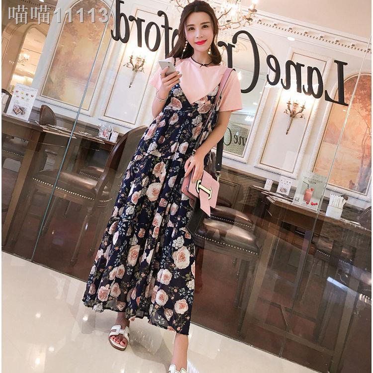 AMOI Set Đầm Bầu Áo Thun Tay Lỡ Cổ Tròn + Quần Lửng Thời Trang Cho Bà Bầu