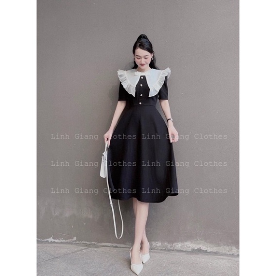 Váy Xoè Maxi Cổ Bèo Trắng