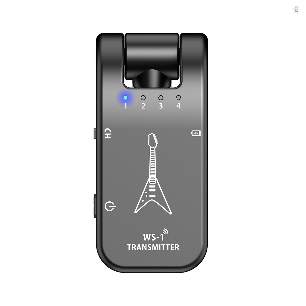 WS-1 2.4GHz Wireless Guitar System Rechargeable Audio Transmitter and Receiver 4 Channels 30m Transmission 282º Rotatable Head 5H Endurance for Electric Guitar Bass