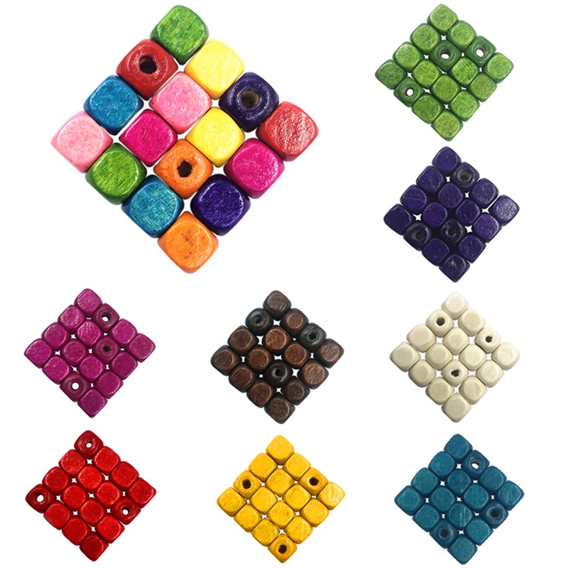 Bộ 50 Hạt Gỗ Vuông 8mm Làm Trang Sức Charms
