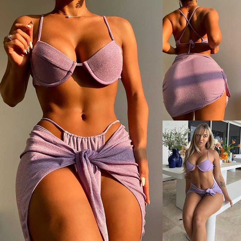Set Bơi Trendy Đồ Bơi Áo Tắm Bikini Đi Biển 2 Mảnh Choàng Quyến Rũ S M L XL