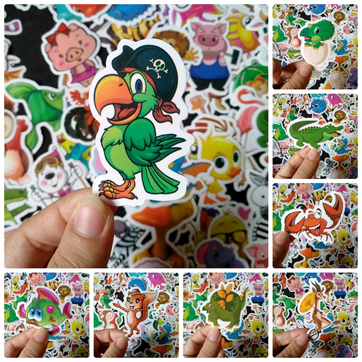 Miếng dán Sticker các loài động vật đáng yêu - trọn bộ 100 hình - In rõ ràng sắc nét khó tróc