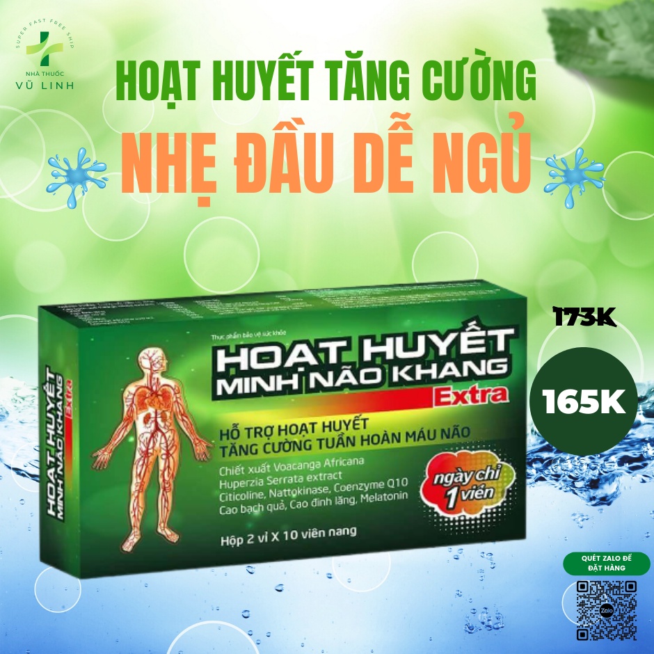 (CHÍNH HÃNG) Hoạt Huyết Minh Não Khang Extra Hộp 20 viên hỗ trợ hoạt huyết, tăng cường tuần hoàn máu não