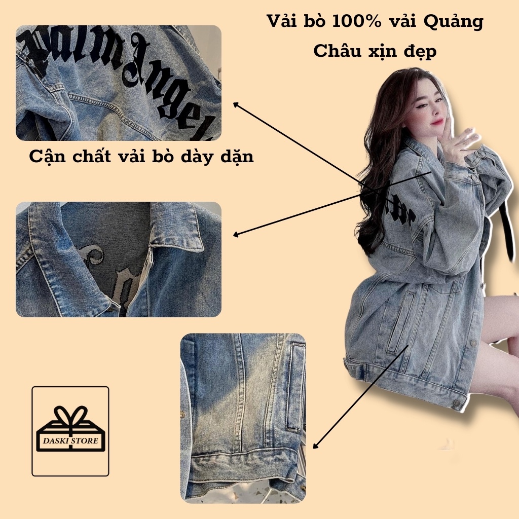 Áo Khoác Nữ Jean UNISEX Form Rộng Nữ - Áo khoác bò form rộng suông Daski in chữ Palm angels | BigBuy360 - bigbuy360.vn