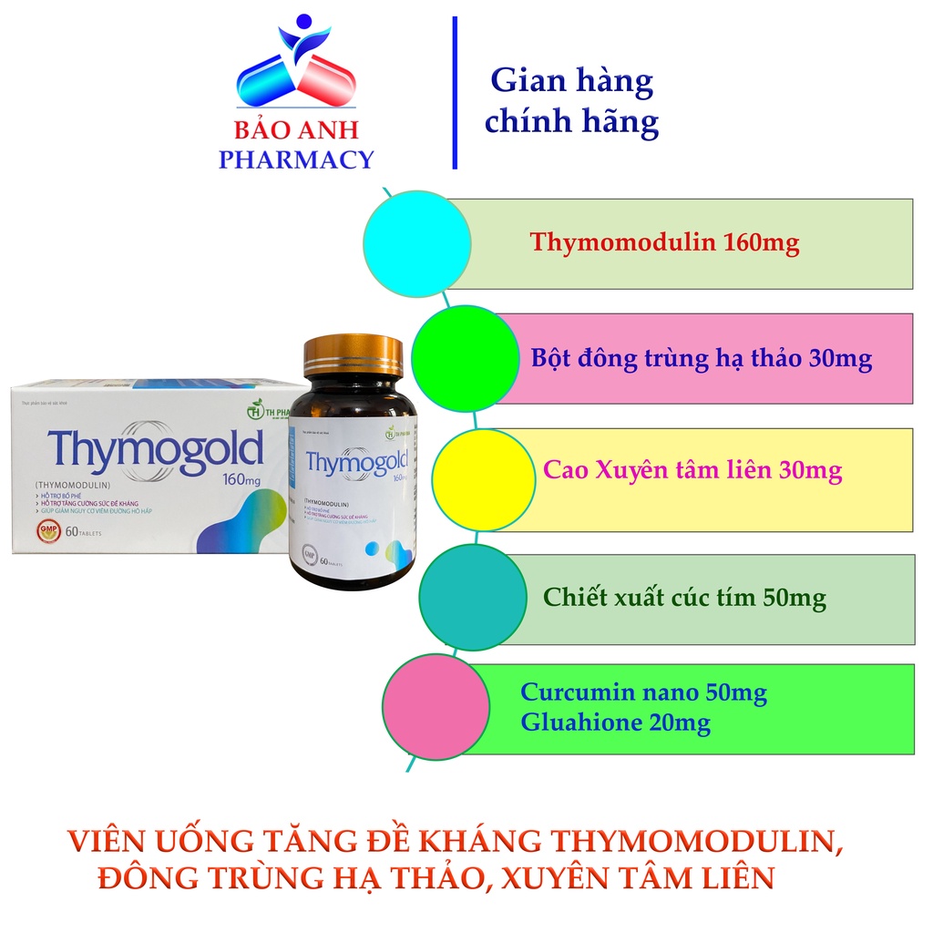 Viên uống Tăng đề kháng, năng cao hệ miễn dịch, dự phòng viêm đường hô hấp chứa Thymomodulin Thymogold – Hộp 60 viên