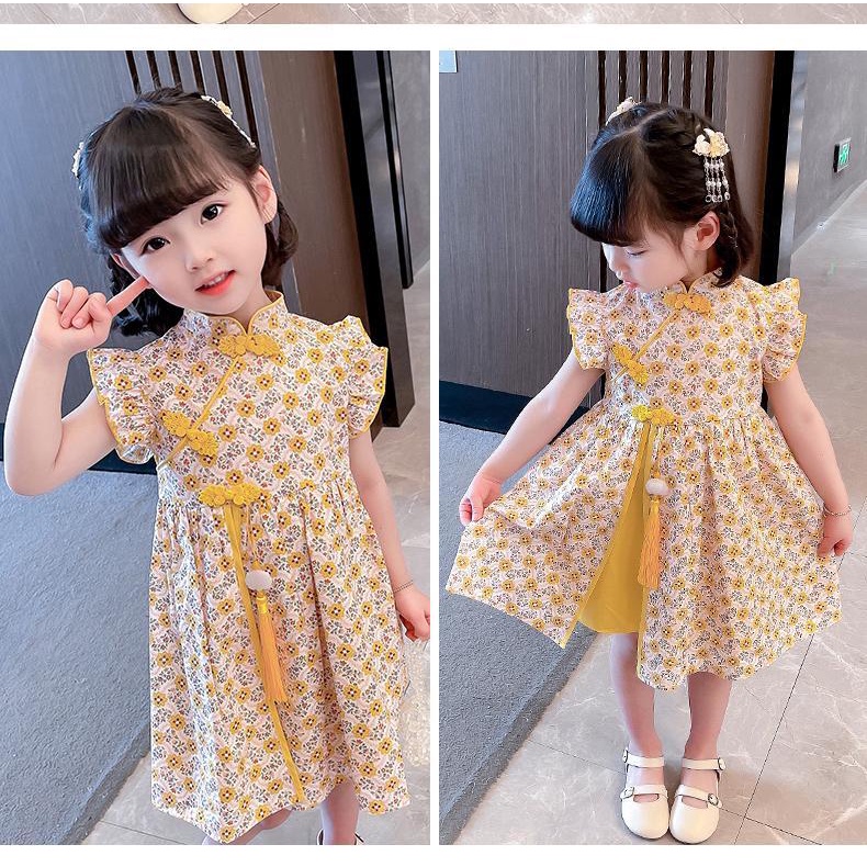 Đầm Sườn Xám In Hoa Thời Trang Mùa Hè Mới 2022 Kích Thước 90-130 Cho Bé Gái