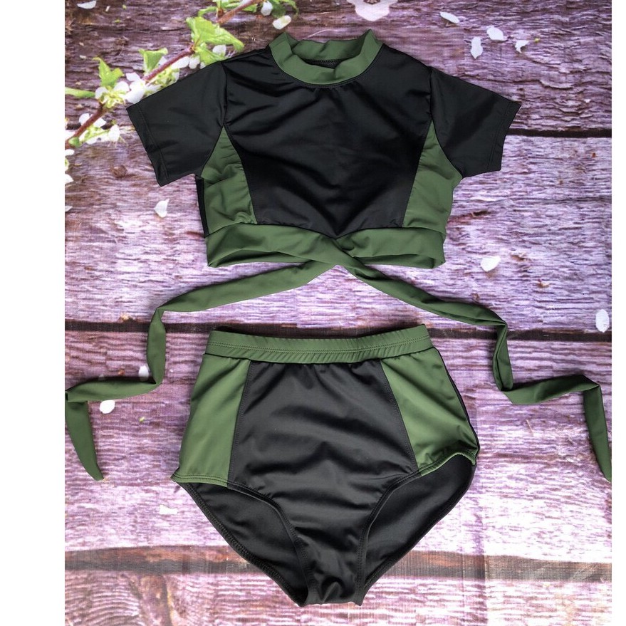 BIKINI 2 Mảnh Áo Và Quần Cạp Cao Màu Đen Sọc Xanh BIKINISTORE | BigBuy360 - bigbuy360.vn