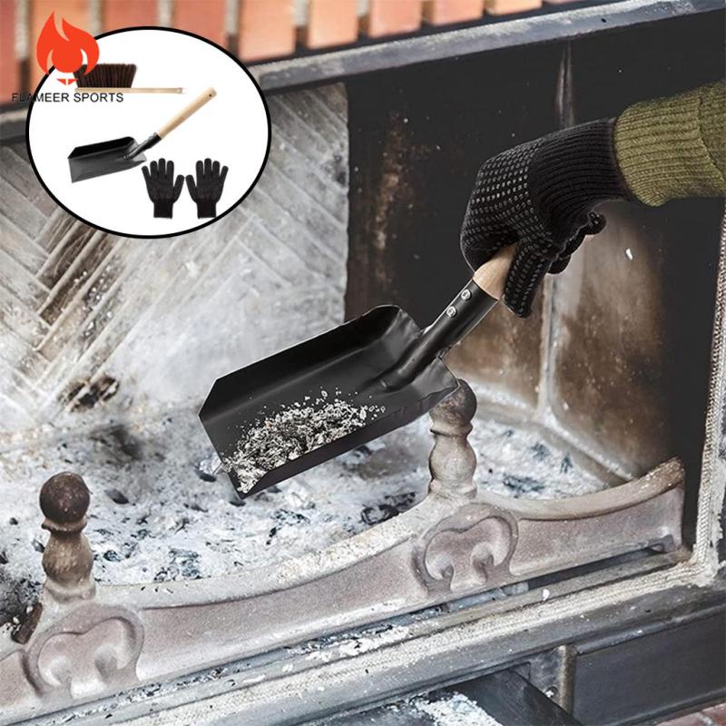 Set xẻng xúc than lò sưởi + bàn chải + găng tay dùng chữa cháy hốt bụi