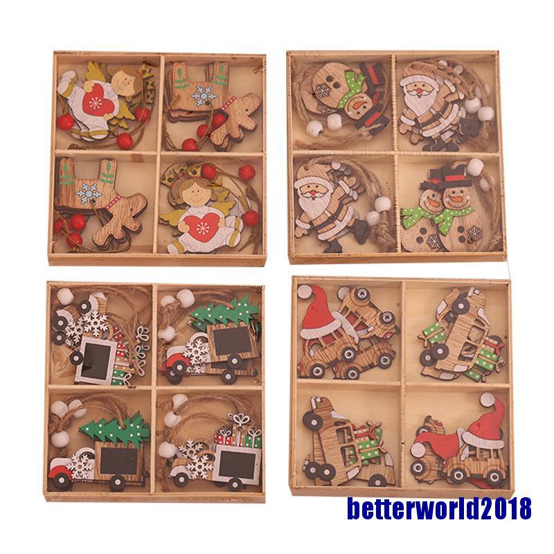 Set 12 Đồ Trang Trí Cây Thông Noel Bằng Gỗ Hình Ông Già Noel 2018