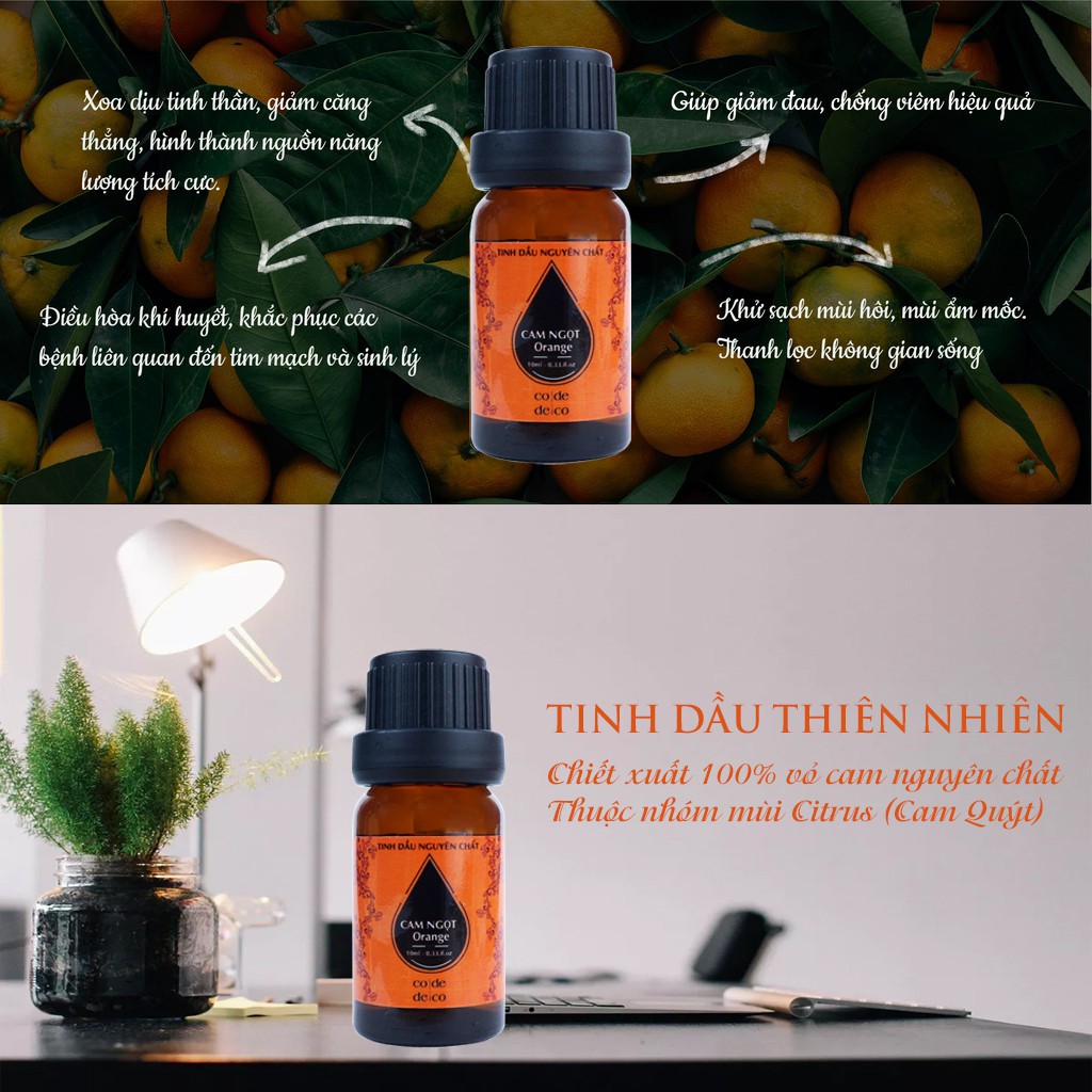 [Mã SKAMLTSM9 giảm 10% đơn 99K] Tinh Dầu Thiên Nhiên Cam Ngọt CODE DECO Xông Phòng, Khử Mùi, Thư Giãn Tinh Thần 10ml