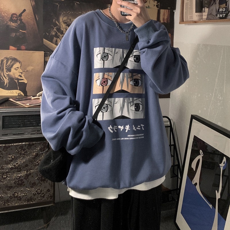 Áo sweater cổ tròn dáng rộng in họa tiết hoạt hình phong cách Hàn Quốc cá tính cho nam