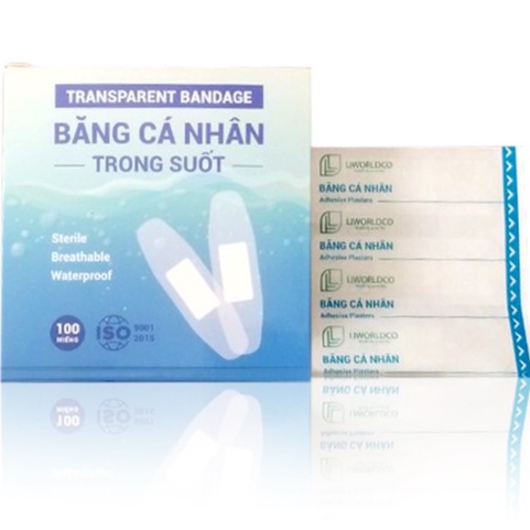 BĂNG CÁ NHÂN TRONG SUỐT LIWORLDCO (Hộp 100 miếng) - THẨM MỸ, THÔNG THOÁNG, ĐỘ DÍNH CAO, ĐÀN HỒI TỐT