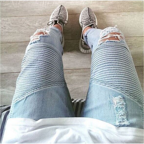 High Street Tide Brand Pure Black Slim Pants Elastic Jeans Men's Slim Ripped Jeans