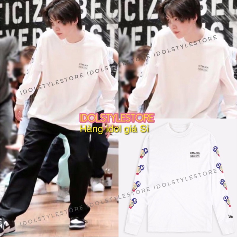 Áo dài tay trắng hình vẽ như Suga BTS