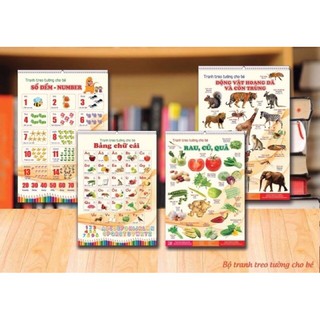 Bộ tranh treo tường cho bé - 12 chủ đề song ngữ, kích thước 60x40cm
