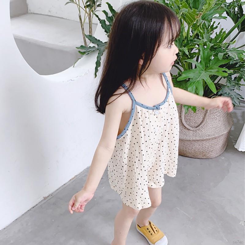 Jumpsuit Sát Nách Hoạ Tiết Chấm Bi Xinh Xắn Cho Bé Gái