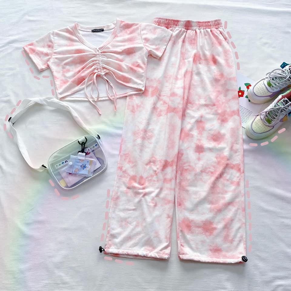 Set bộ Tie Dye áo croptop + quần dài loang màu hot trend ulzzang