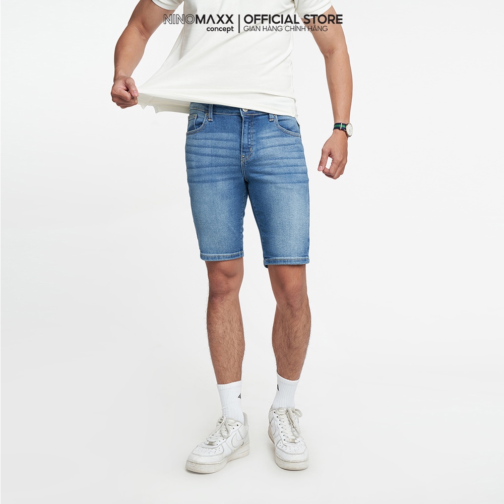 Ninomaxx Quần short Jean Nam cotton co giãn nhẹ form slim fit 2202022